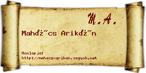 Mahács Arikán névjegykártya